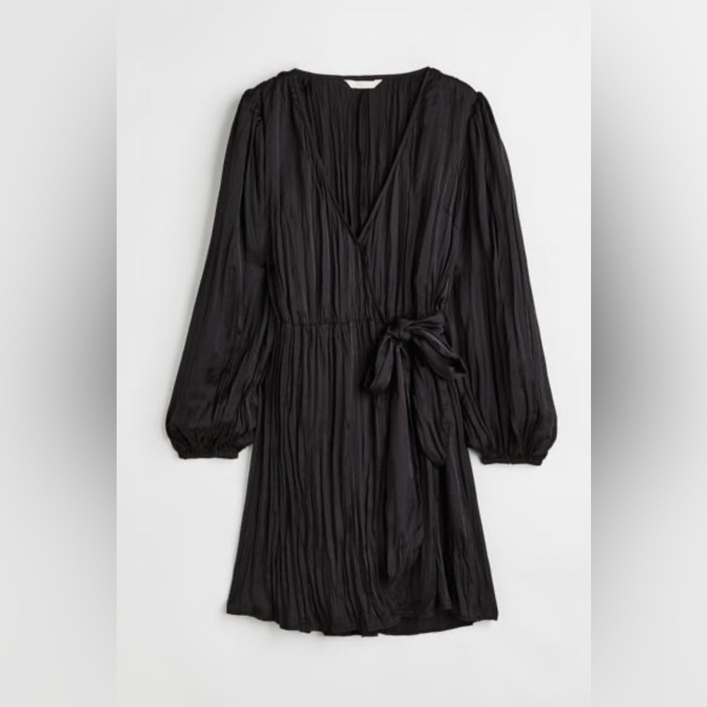H&M Balloon Sleeve Wrap Dress, Black, Medium
